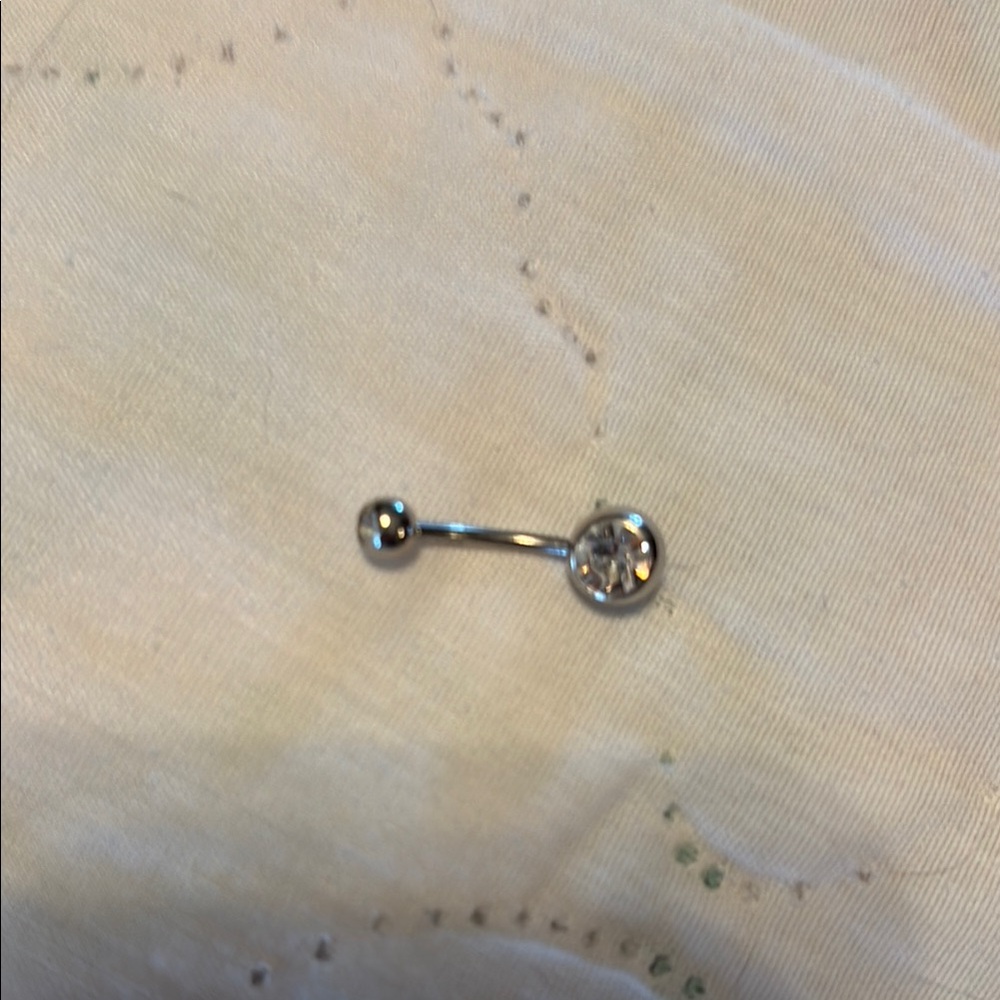 Silver Bellybutton Barbell with Clear Gem